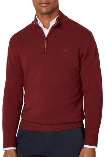 Hackett London Herren Lambswool Hzip Pullover, Rot (Brick), im Sale